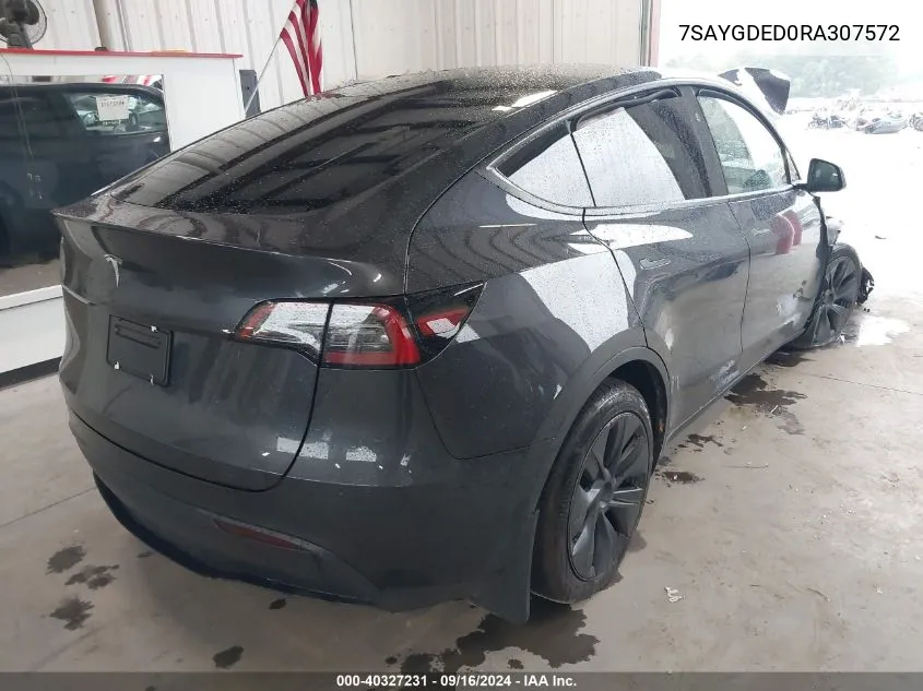 2024 Tesla Model Y VIN: 7SAYGDED0RA307572 Lot: 40327231