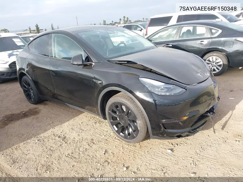 2024 Tesla Model Y VIN: 7SAYGAEE6RF150348 Lot: 40328931