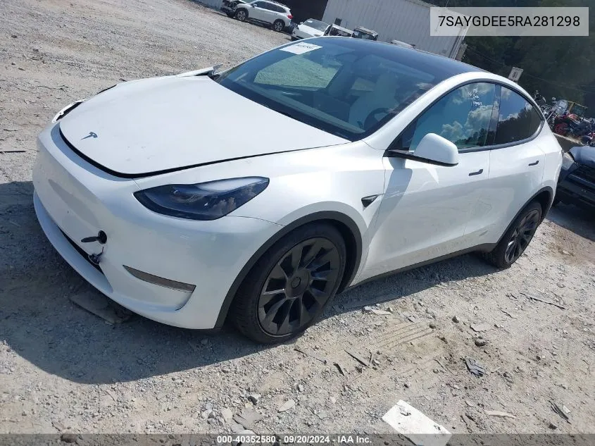 2024 Tesla Model Y Long Range Dual Motor All-Wheel Drive VIN: 7SAYGDEE5RA281298 Lot: 40352580