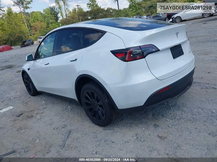 2024 Tesla Model Y Long Range Dual Motor All-Wheel Drive VIN: 7SAYGDEE5RA281298 Lot: 40352580