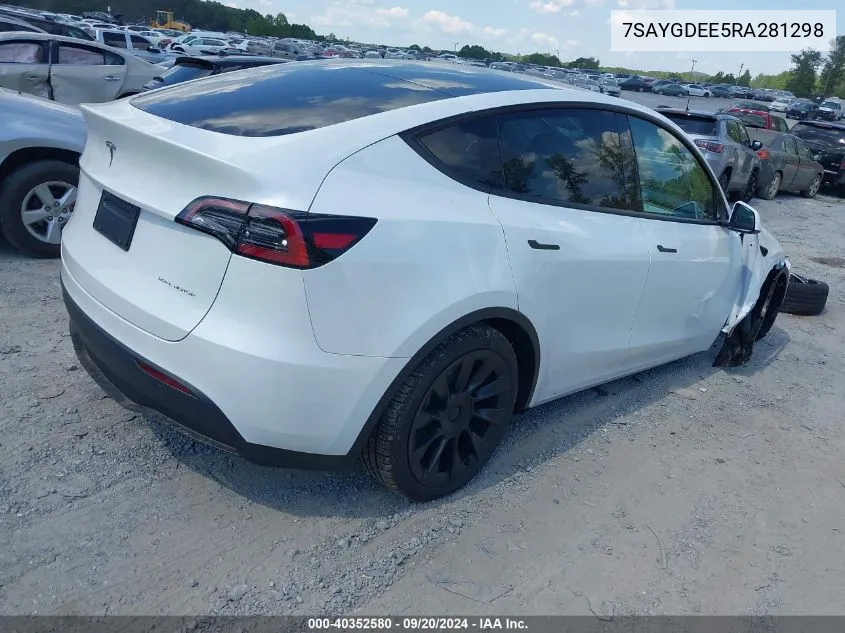 2024 Tesla Model Y Long Range Dual Motor All-Wheel Drive VIN: 7SAYGDEE5RA281298 Lot: 40352580