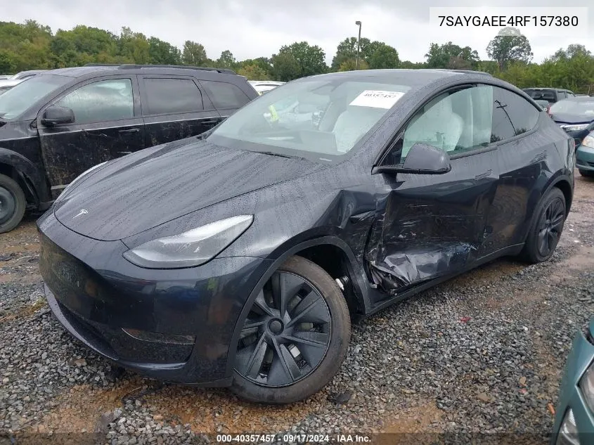 2024 Tesla Model Y Long Range Dual Motor All-Wheel Drive VIN: 7SAYGAEE4RF157380 Lot: 40357457