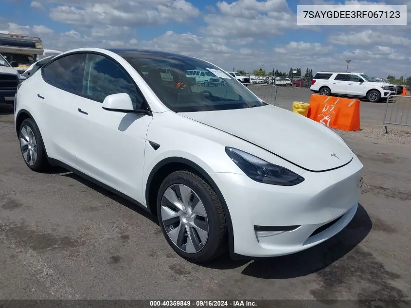 2024 Tesla Model Y Long Range Dual Motor All-Wheel Drive VIN: 7SAYGDEE3RF067123 Lot: 40359849