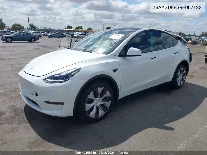 2024 Tesla Model Y Long Range Dual Motor All-Wheel Drive VIN: 7SAYGDEE3RF067123 Lot: 40359849