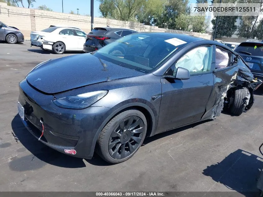 2024 Tesla Model Y Long Range Dual Motor All-Wheel Drive/Rwd VIN: 7SAYGDED8RF125511 Lot: 40366043