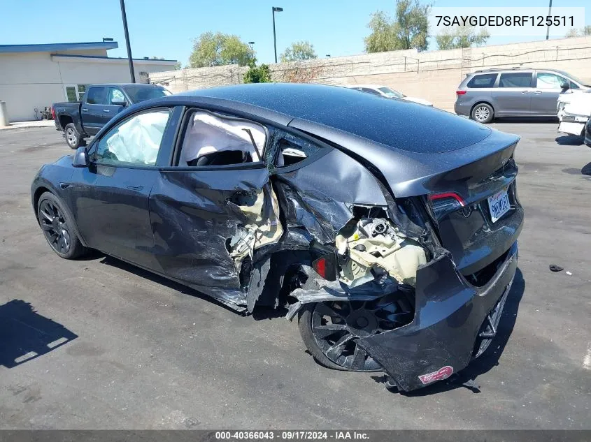 2024 Tesla Model Y Long Range Dual Motor All-Wheel Drive/Rwd VIN: 7SAYGDED8RF125511 Lot: 40366043