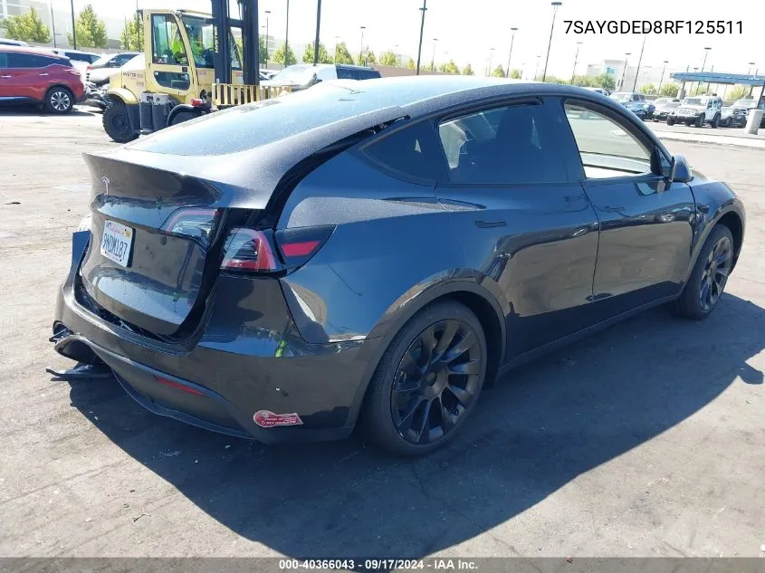 2024 Tesla Model Y Long Range Dual Motor All-Wheel Drive/Rwd VIN: 7SAYGDED8RF125511 Lot: 40366043