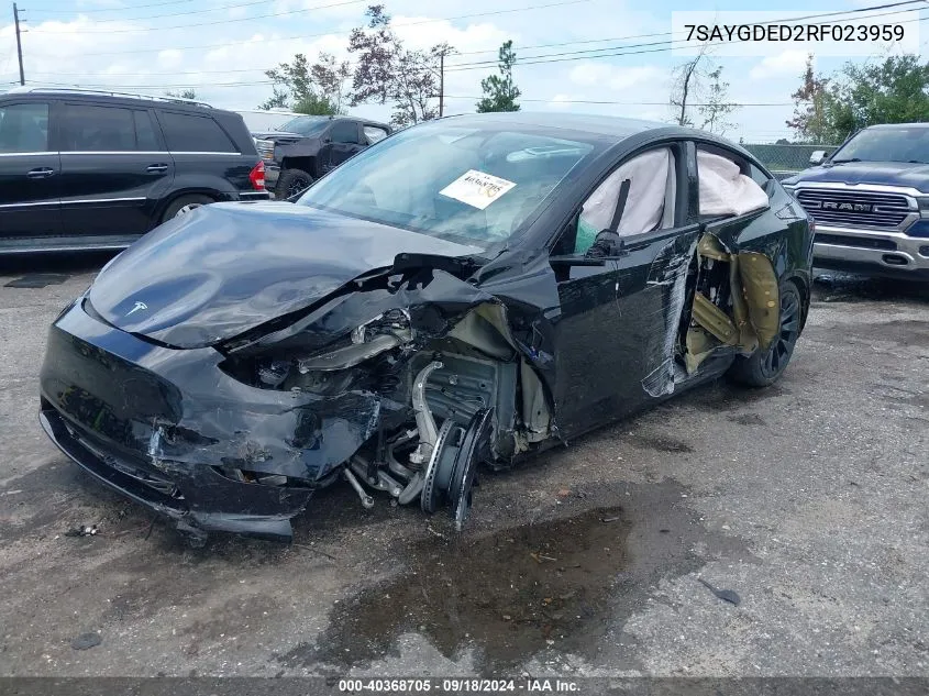 2024 Tesla Model Y Long Range Dual Motor All-Wheel Drive/Rwd VIN: 7SAYGDED2RF023959 Lot: 40368705