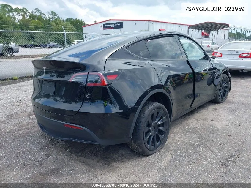 2024 Tesla Model Y Long Range Dual Motor All-Wheel Drive/Rwd VIN: 7SAYGDED2RF023959 Lot: 40368705