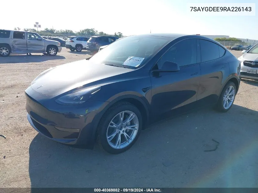 2024 Tesla Model Y Long Range Dual Motor All-Wheel Drive VIN: 7SAYGDEE9RA226143 Lot: 40369882