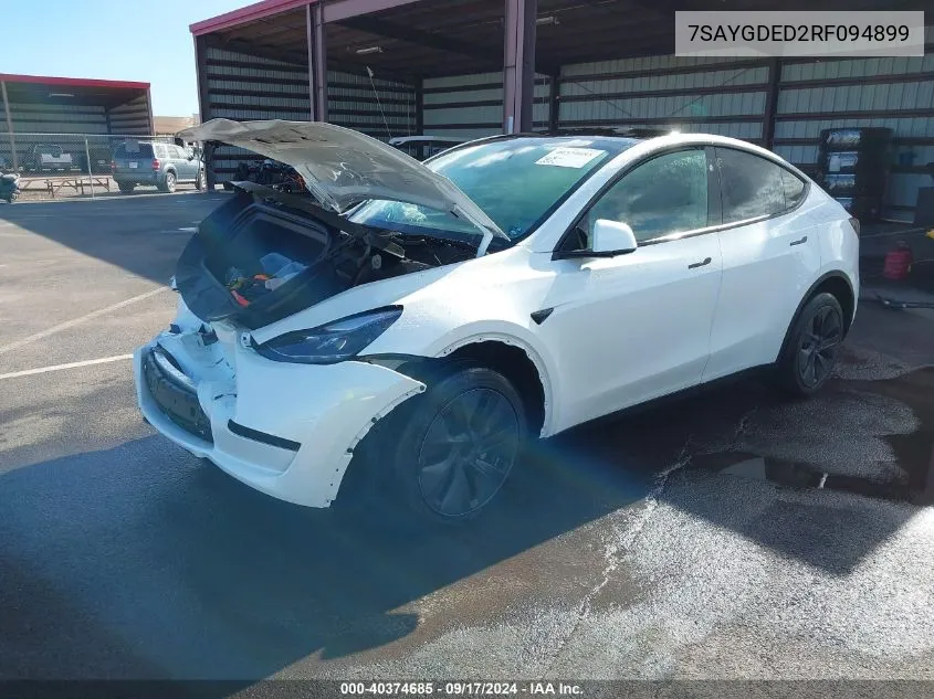 2024 Tesla Model Y Long Range Dual Motor All-Wheel Drive/Rwd VIN: 7SAYGDED2RF094899 Lot: 40374685