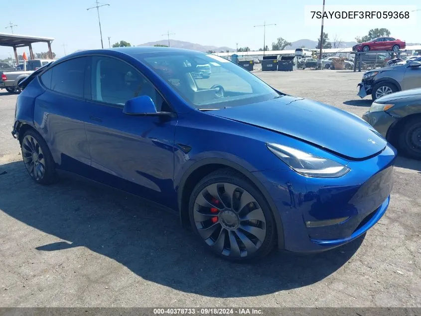 2024 Tesla Model Y Performance Dual Motor All-Wheel Drive VIN: 7SAYGDEF3RF059368 Lot: 40378733