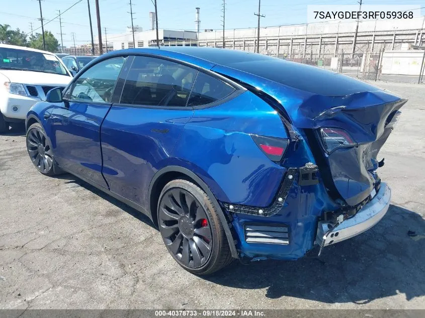 2024 Tesla Model Y Performance Dual Motor All-Wheel Drive VIN: 7SAYGDEF3RF059368 Lot: 40378733