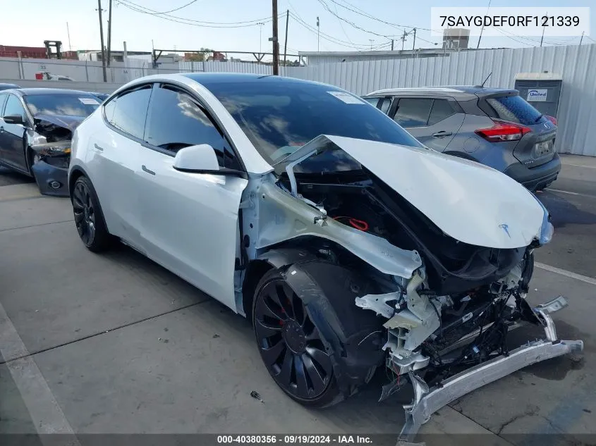 2024 Tesla Model Y Performance Dual Motor All-Wheel Drive VIN: 7SAYGDEF0RF121339 Lot: 40380356