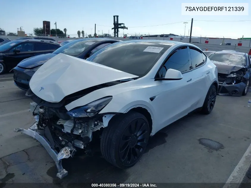 2024 Tesla Model Y Performance Dual Motor All-Wheel Drive VIN: 7SAYGDEF0RF121339 Lot: 40380356