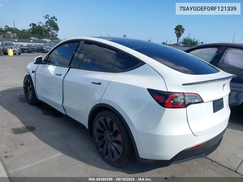 2024 Tesla Model Y Performance Dual Motor All-Wheel Drive VIN: 7SAYGDEF0RF121339 Lot: 40380356