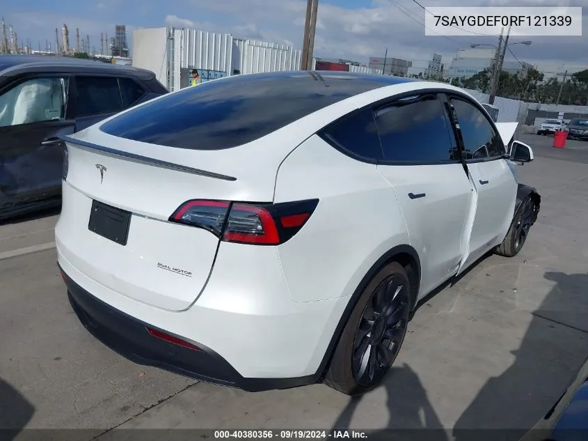 2024 Tesla Model Y Performance Dual Motor All-Wheel Drive VIN: 7SAYGDEF0RF121339 Lot: 40380356