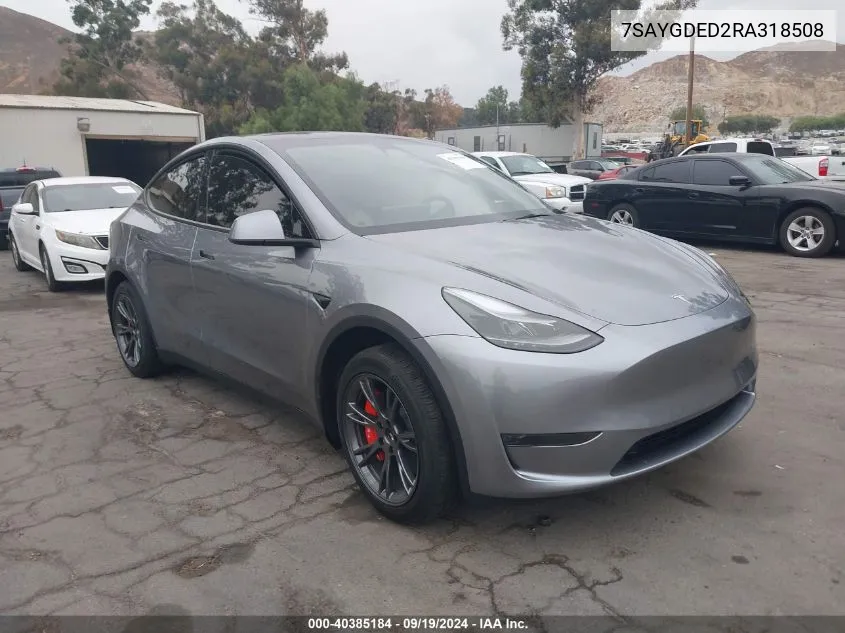 2024 Tesla Model Y Long Range Dual Motor All-Wheel Drive/Rwd VIN: 7SAYGDED2RA318508 Lot: 40385184