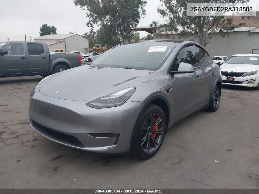 2024 Tesla Model Y Long Range Dual Motor All-Wheel Drive/Rwd VIN: 7SAYGDED2RA318508 Lot: 40385184