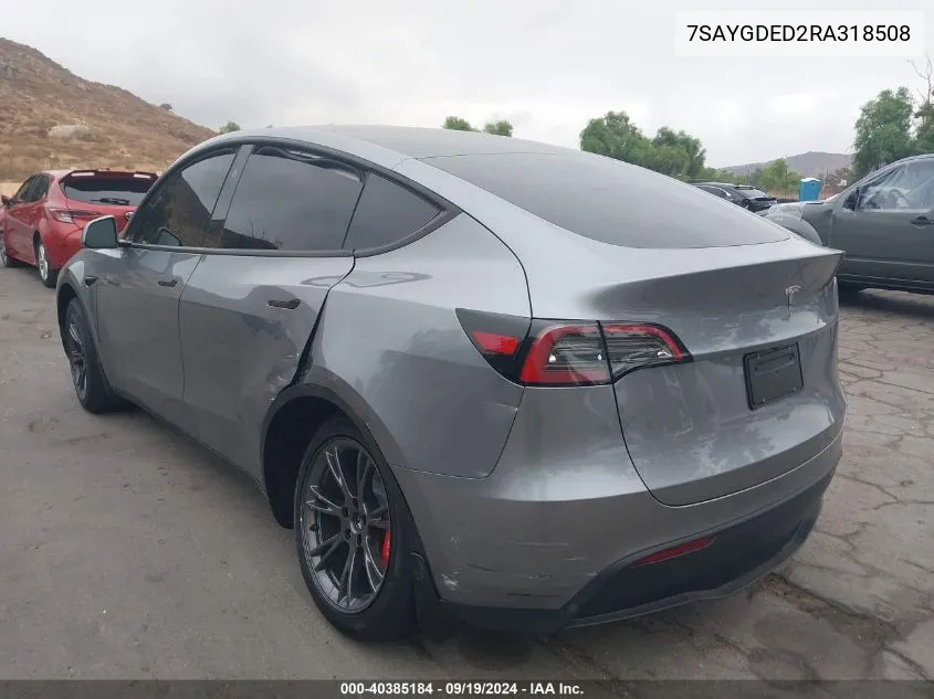 2024 Tesla Model Y Long Range Dual Motor All-Wheel Drive/Rwd VIN: 7SAYGDED2RA318508 Lot: 40385184