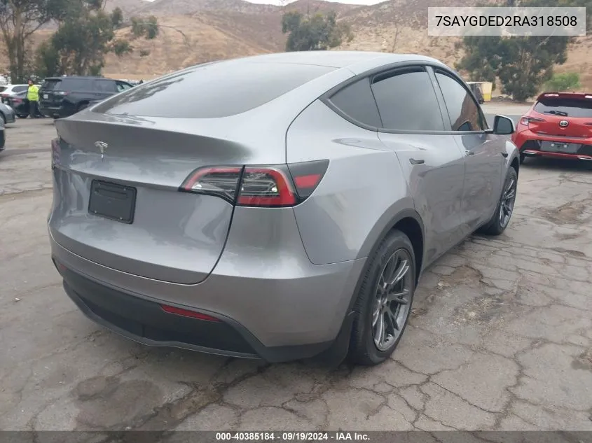 2024 Tesla Model Y Long Range Dual Motor All-Wheel Drive/Rwd VIN: 7SAYGDED2RA318508 Lot: 40385184