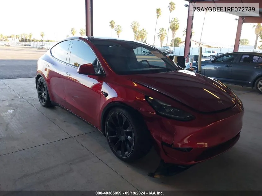 2024 Tesla Model Y Long Range Dual Motor All-Wheel Drive VIN: 7SAYGDEE1RF072739 Lot: 40385859