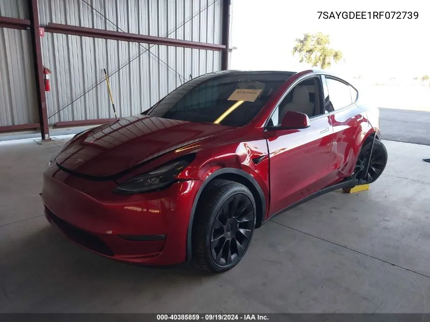 2024 Tesla Model Y Long Range Dual Motor All-Wheel Drive VIN: 7SAYGDEE1RF072739 Lot: 40385859