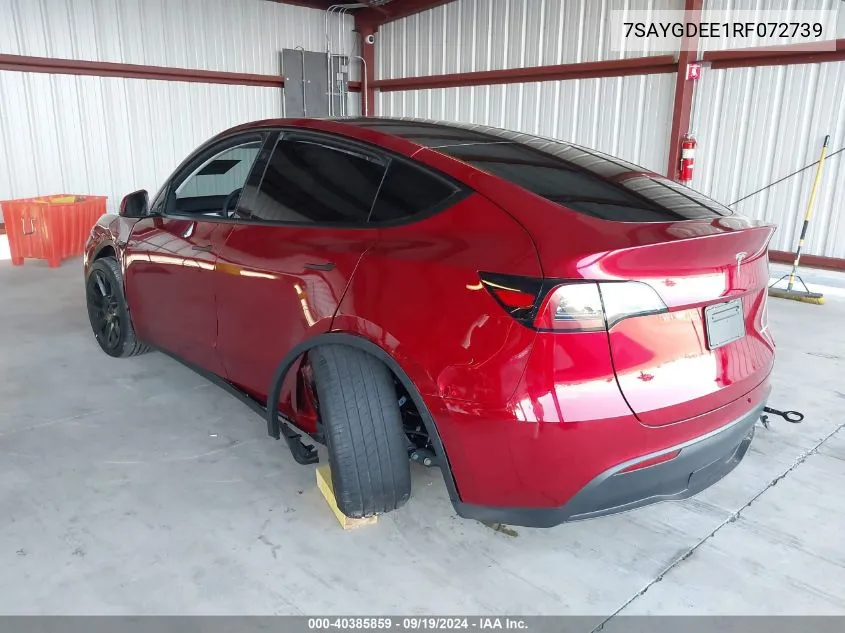 2024 Tesla Model Y Long Range Dual Motor All-Wheel Drive VIN: 7SAYGDEE1RF072739 Lot: 40385859