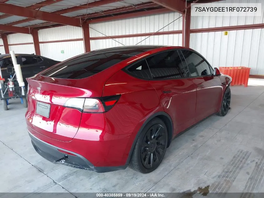 2024 Tesla Model Y Long Range Dual Motor All-Wheel Drive VIN: 7SAYGDEE1RF072739 Lot: 40385859