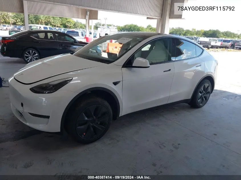 2024 Tesla Model Y Long Range Dual Motor All-Wheel Drive/Rwd VIN: 7SAYGDED3RF115792 Lot: 40387414