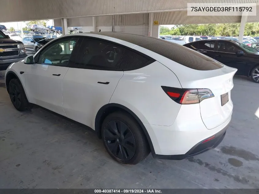 2024 Tesla Model Y Long Range Dual Motor All-Wheel Drive/Rwd VIN: 7SAYGDED3RF115792 Lot: 40387414