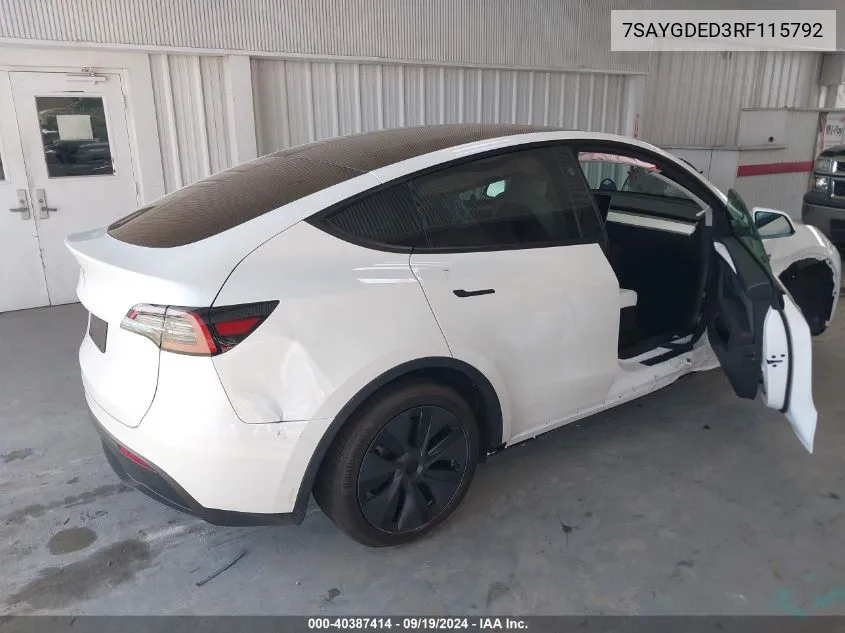 2024 Tesla Model Y Long Range Dual Motor All-Wheel Drive/Rwd VIN: 7SAYGDED3RF115792 Lot: 40387414