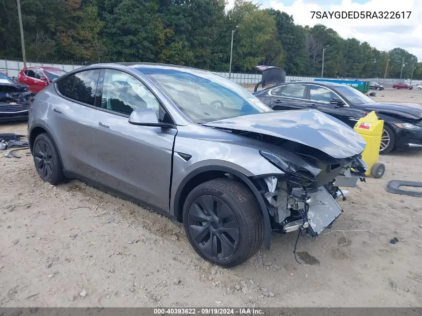 2024 Tesla Model Y Long Range Dual Motor All-Wheel Drive/Rwd VIN: 7SAYGDED5RA322617 Lot: 40393622