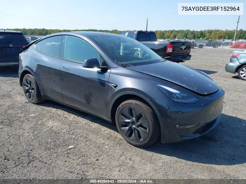 2024 Tesla Model Y Long Range Dual Motor All-Wheel Drive VIN: 7SAYGDEE3RF152964 Lot: 40394843