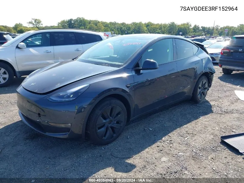 2024 Tesla Model Y Long Range Dual Motor All-Wheel Drive VIN: 7SAYGDEE3RF152964 Lot: 40394843