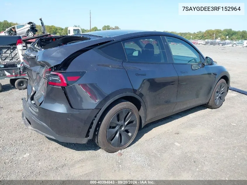 2024 Tesla Model Y Long Range Dual Motor All-Wheel Drive VIN: 7SAYGDEE3RF152964 Lot: 40394843