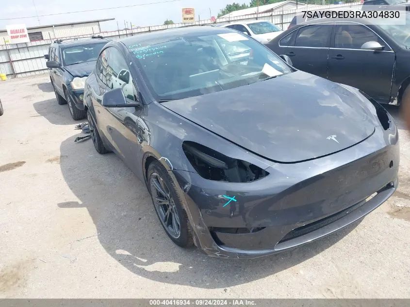 2024 Tesla Model Y VIN: 7SAYGDED3RA304830 Lot: 40416934