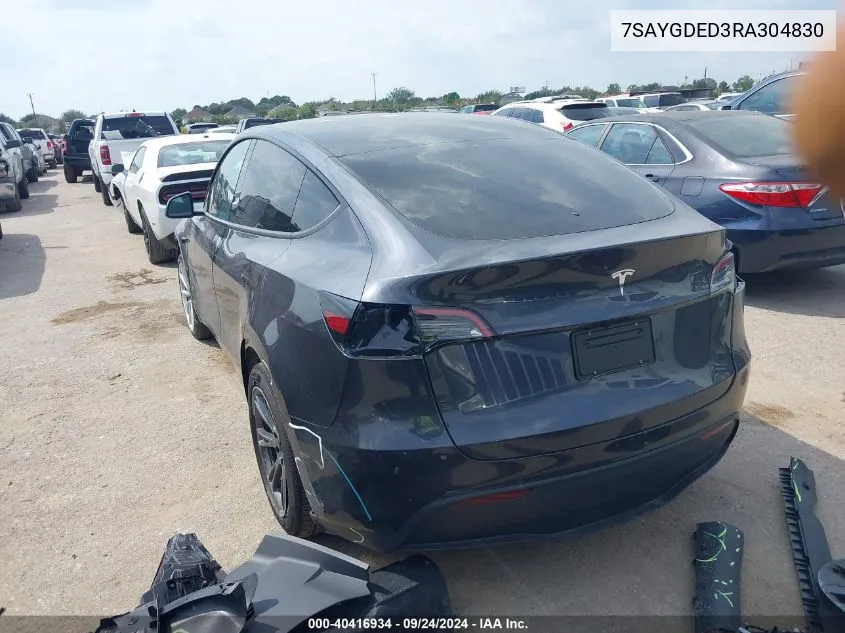 2024 Tesla Model Y VIN: 7SAYGDED3RA304830 Lot: 40416934