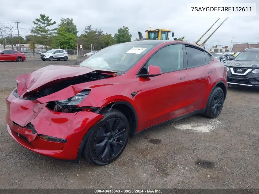 2024 Tesla Model Y Long Range Dual Motor All-Wheel Drive VIN: 7SAYGDEE3RF152611 Lot: 40433843