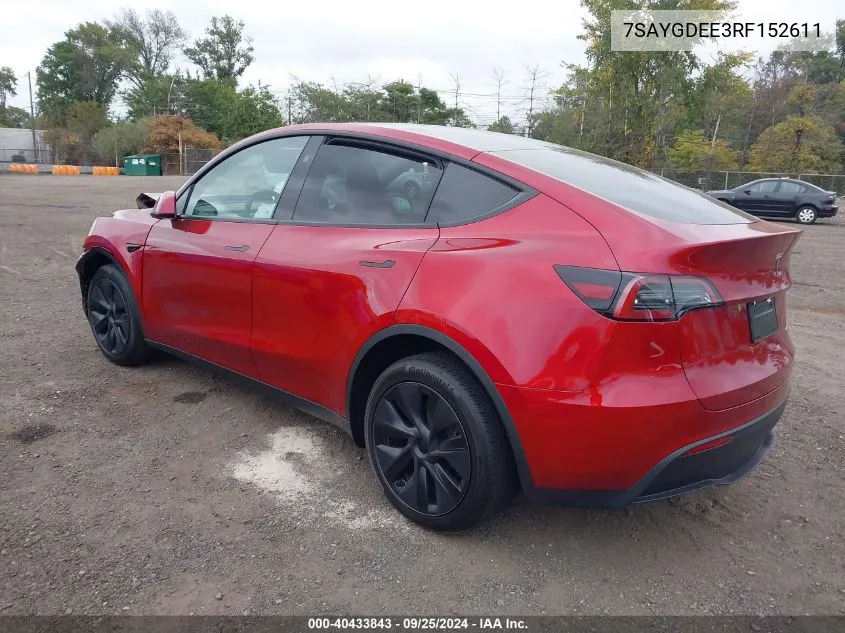 2024 Tesla Model Y Long Range Dual Motor All-Wheel Drive VIN: 7SAYGDEE3RF152611 Lot: 40433843