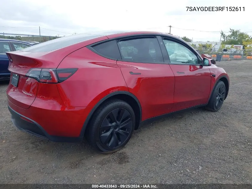 2024 Tesla Model Y Long Range Dual Motor All-Wheel Drive VIN: 7SAYGDEE3RF152611 Lot: 40433843