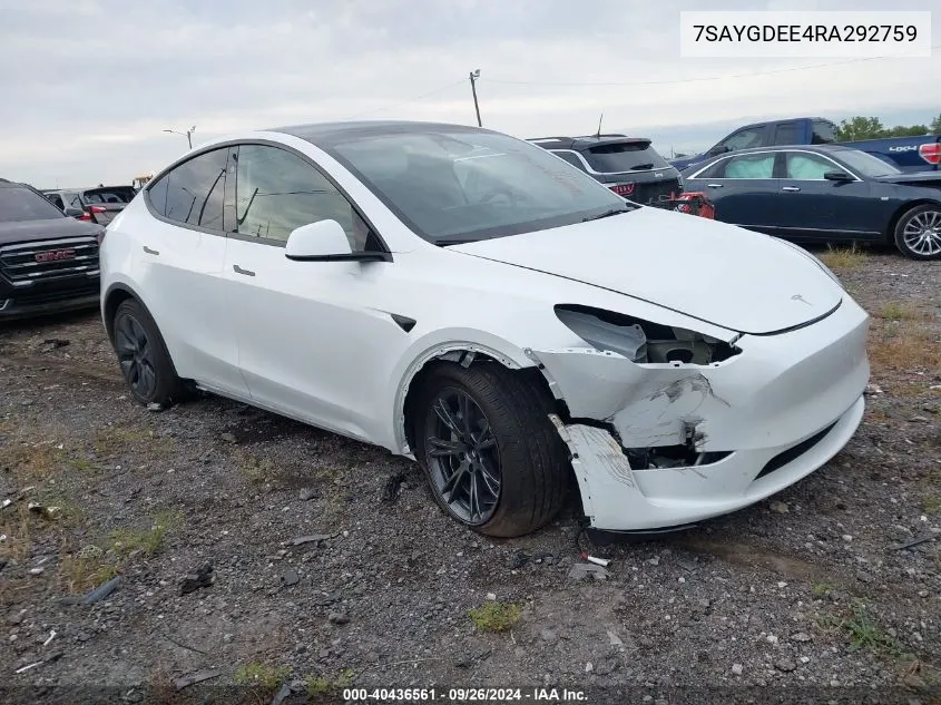 7SAYGDEE4RA292759 2024 Tesla Model Y