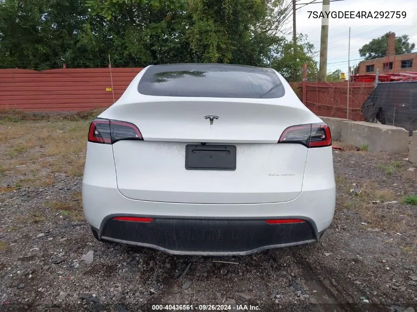 7SAYGDEE4RA292759 2024 Tesla Model Y