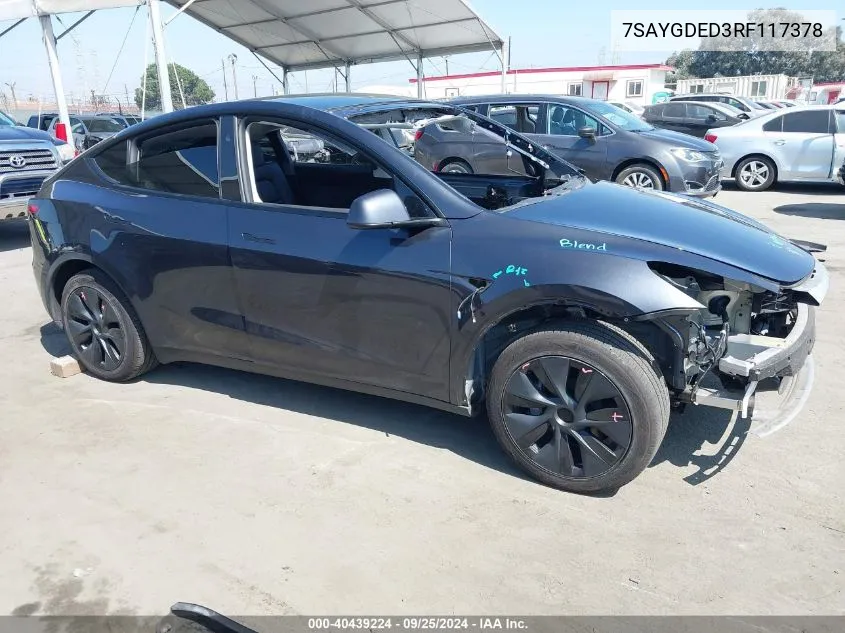 2024 Tesla Model Y Long Range Dual Motor All-Wheel Drive/Rwd VIN: 7SAYGDED3RF117378 Lot: 40439224