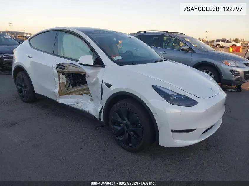 2024 Tesla Model Y Long Range Dual Motor All-Wheel Drive VIN: 7SAYGDEE3RF122797 Lot: 40440437