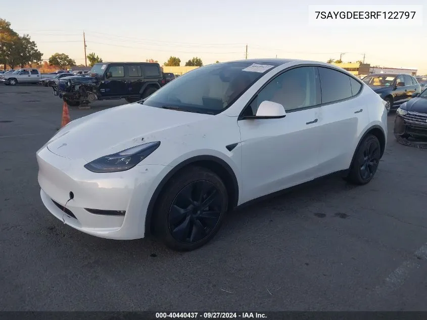 2024 Tesla Model Y Long Range Dual Motor All-Wheel Drive VIN: 7SAYGDEE3RF122797 Lot: 40440437