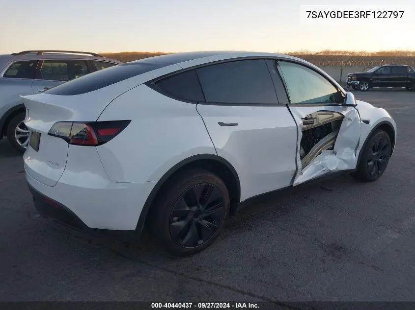 2024 Tesla Model Y Long Range Dual Motor All-Wheel Drive VIN: 7SAYGDEE3RF122797 Lot: 40440437