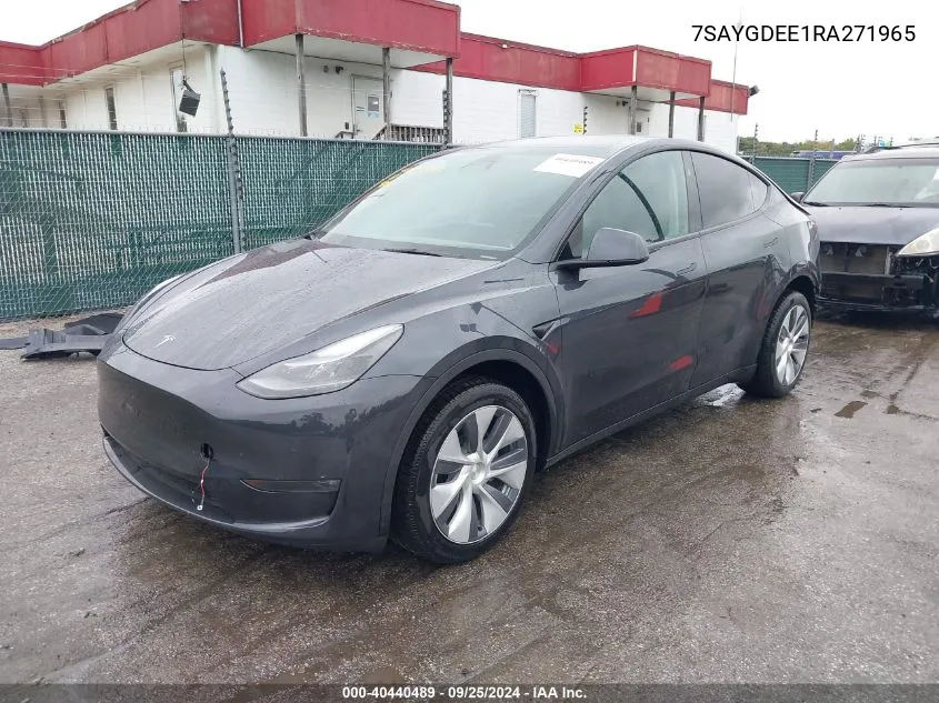 2024 Tesla Model Y Long Range Dual Motor All-Wheel Drive VIN: 7SAYGDEE1RA271965 Lot: 40440489