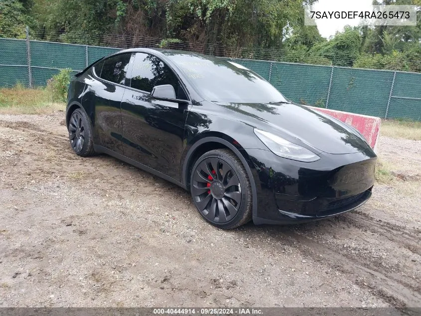 2024 Tesla Model Y Performance Dual Motor All-Wheel Drive VIN: 7SAYGDEF4RA265473 Lot: 40444914