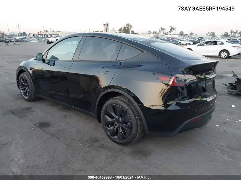 2024 Tesla Model Y VIN: 7SAYGAEE5RF194549 Lot: 40452998